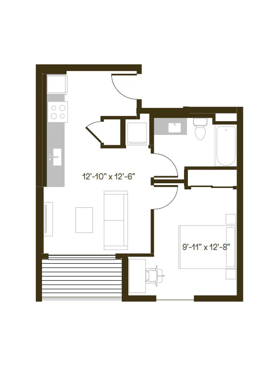 Floor plan 1 Bedroom, 1 Bath A6