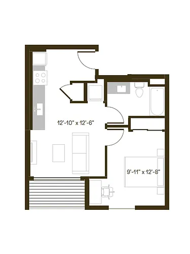 Floor plan 1 Bedroom, 1 Bath A6