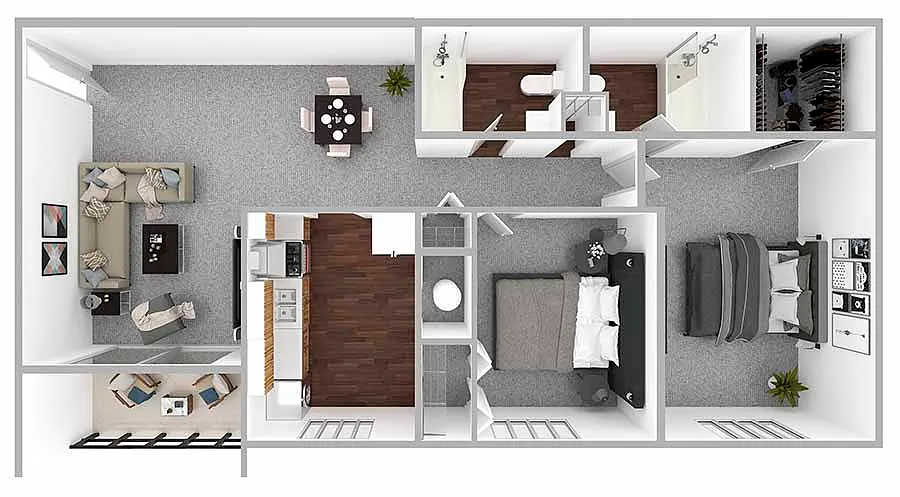 Floor plan 2 Bedroom/2 Bathroom - 924 sq ft