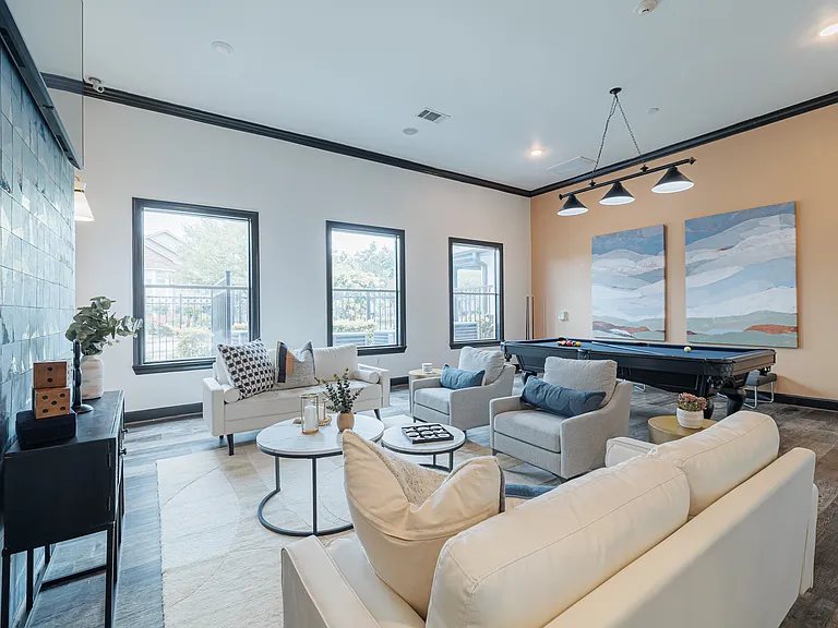 Clubhouse with billiard table and social lounge