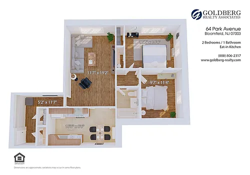 Floor plan Two Bedroom Eat in Kitchen