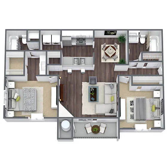 Floor plan B1: 2 Bed 2 Bath