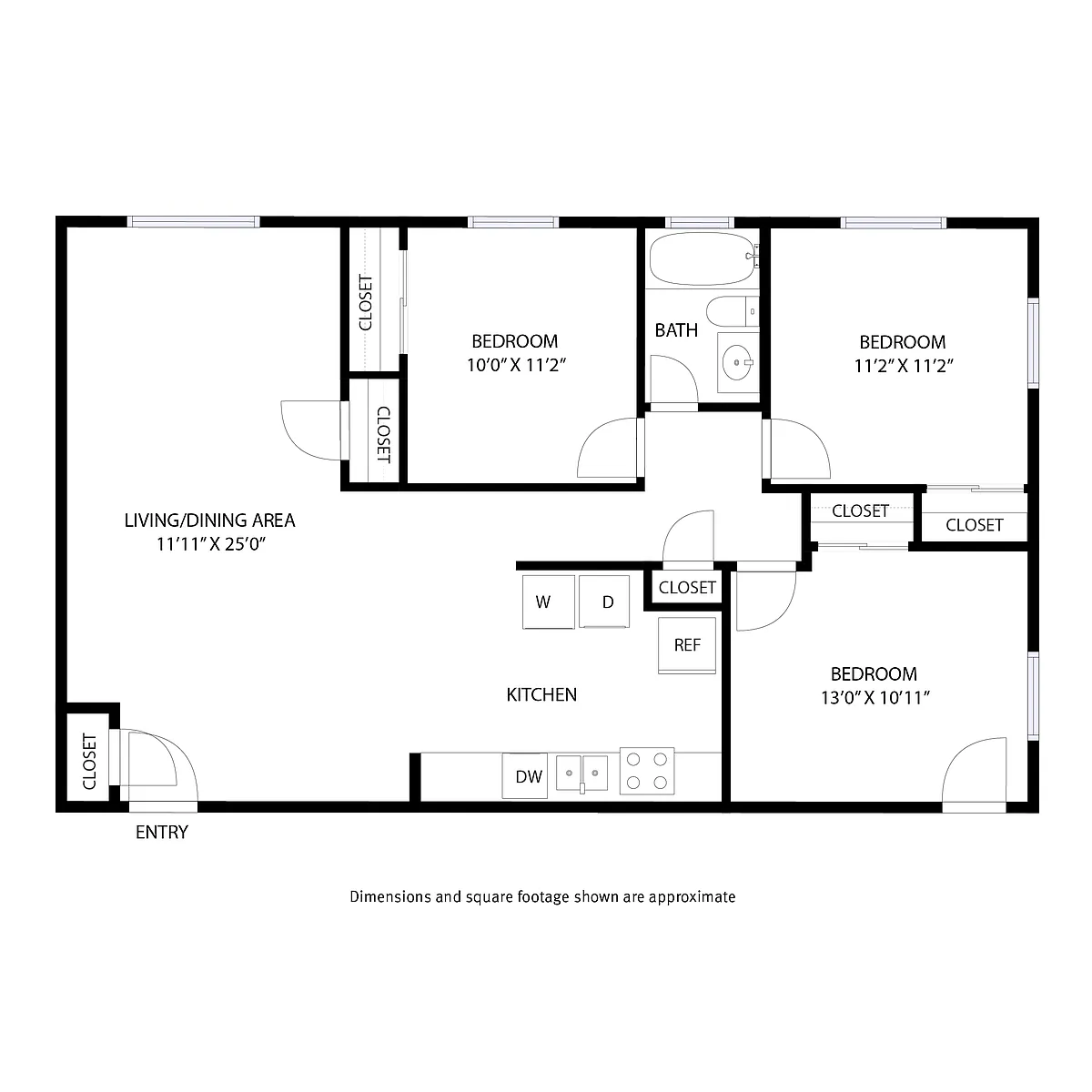 Floor plan 3 Bedroom / 1 Bath
