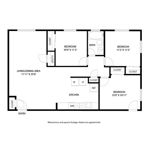 Floor plan 3 Bedroom / 1 Bath