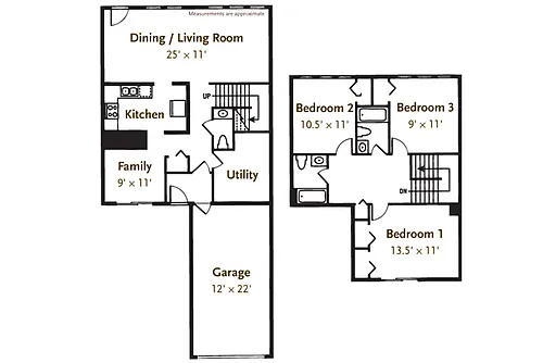 Floor plan 3 Bed 2.5 Bath Townhouse