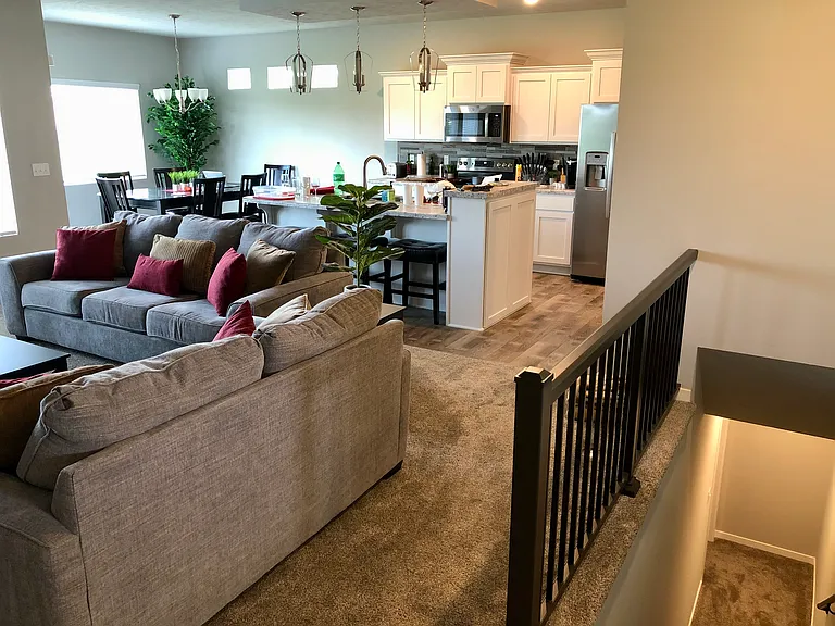 Main floor living room, kitchen, and dining room