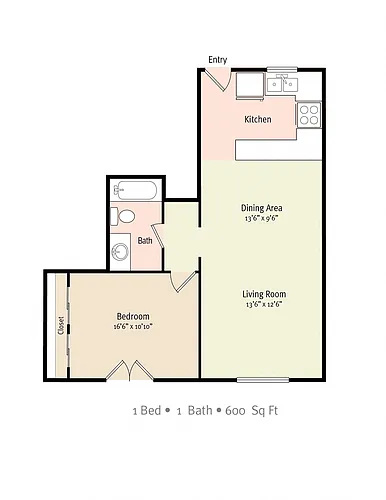 Floor plan One Bedroom One Bath - A1