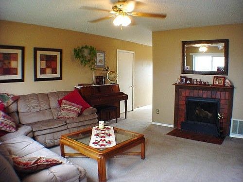 Living Room with wood burning fireplace