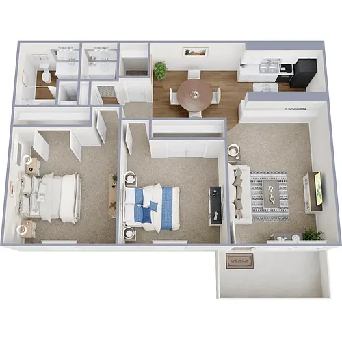 Floor plan 2 Bedroom 1 Bath Upgraded