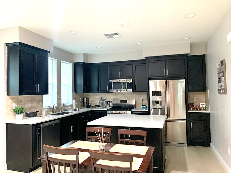 Kitchen + Dining room with Quartz countertop island