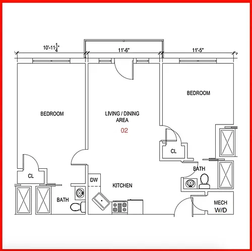 Floor plan Two Bedroom Two Bathroom with Balcony 02