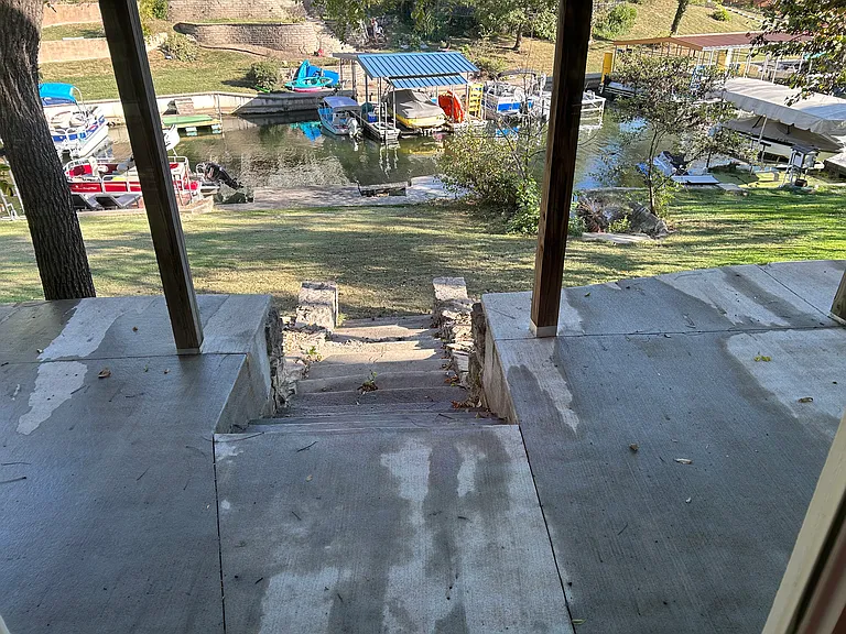 Lake side of the house and swim dock.