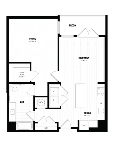 Floor plan 1 Bed/1 Bath- 1L ANSI A