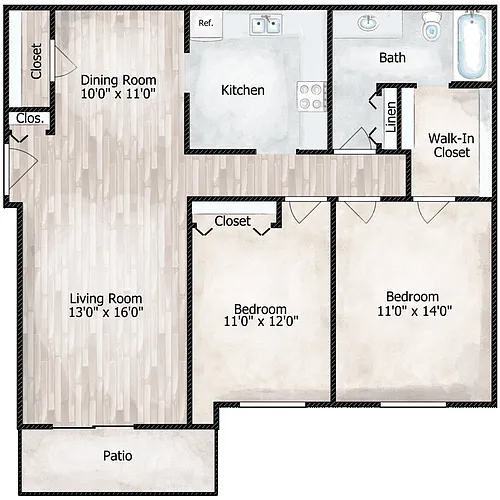 Floor plan 2 Bed 1 Bath