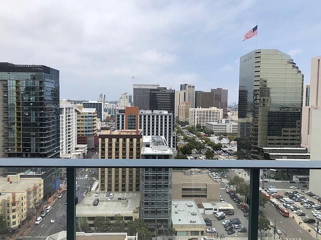 Sweeping panoramic views of the city to the east from the balcony (21st floor).