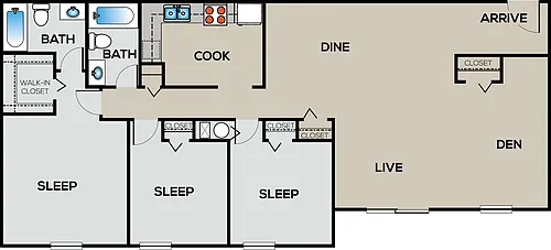 Floor plan 3 Bed 2 Bath