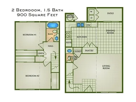 Floor plan 2 Bedrooms 1 and Half Bathrooms
