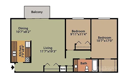 Floor plan Two Bedroom, One Bathroom