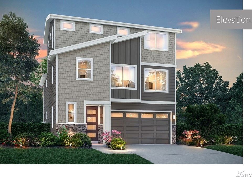 Plan 2337 rendering.  Front elevation stone will be shingle & siding accents at Hawksbeard