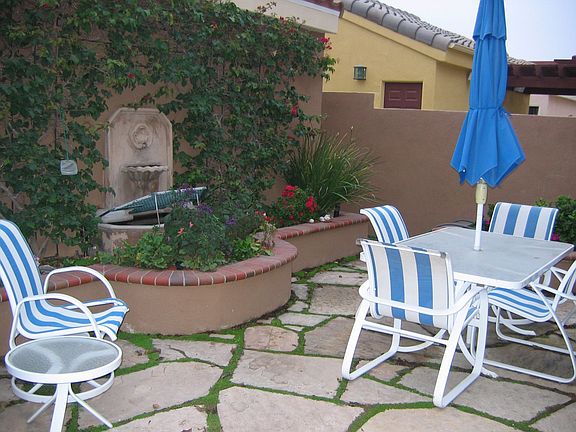 Flagstone patio w/ waterfall