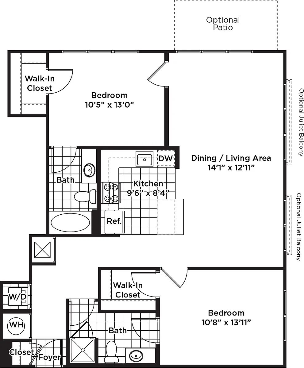 Floor plan 2 Bedroom 2 Bath - B15 Affordable 80%