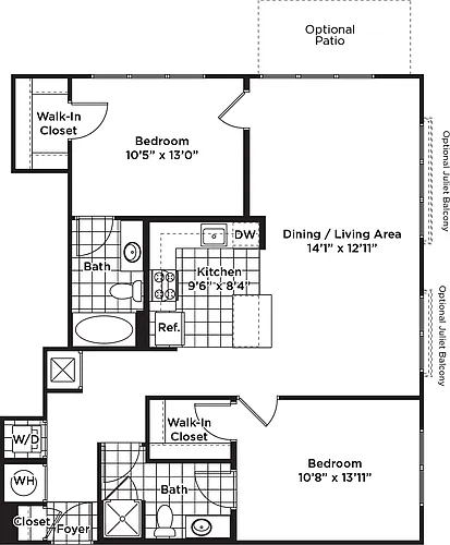 Floor plan 2 Bedroom 2 Bath - B15 Affordable 80%