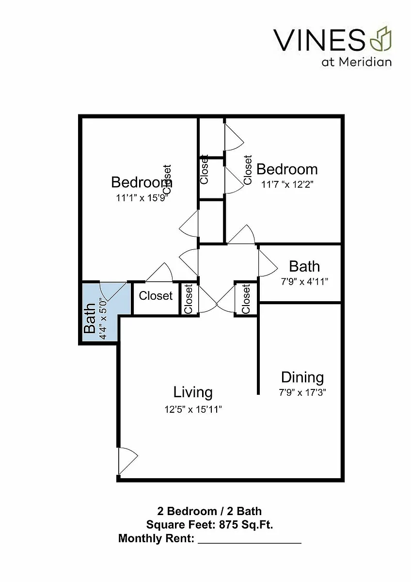 Floor plan 2 Bed 1.5 Bath