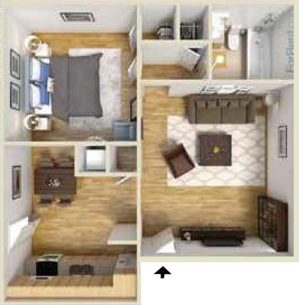 Floor plan One Bed, One Bath