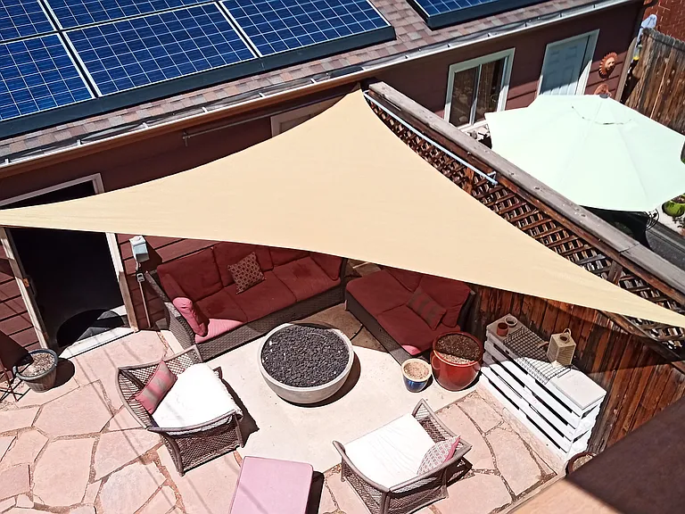 Aerial view of the backyard from 2nd story deck