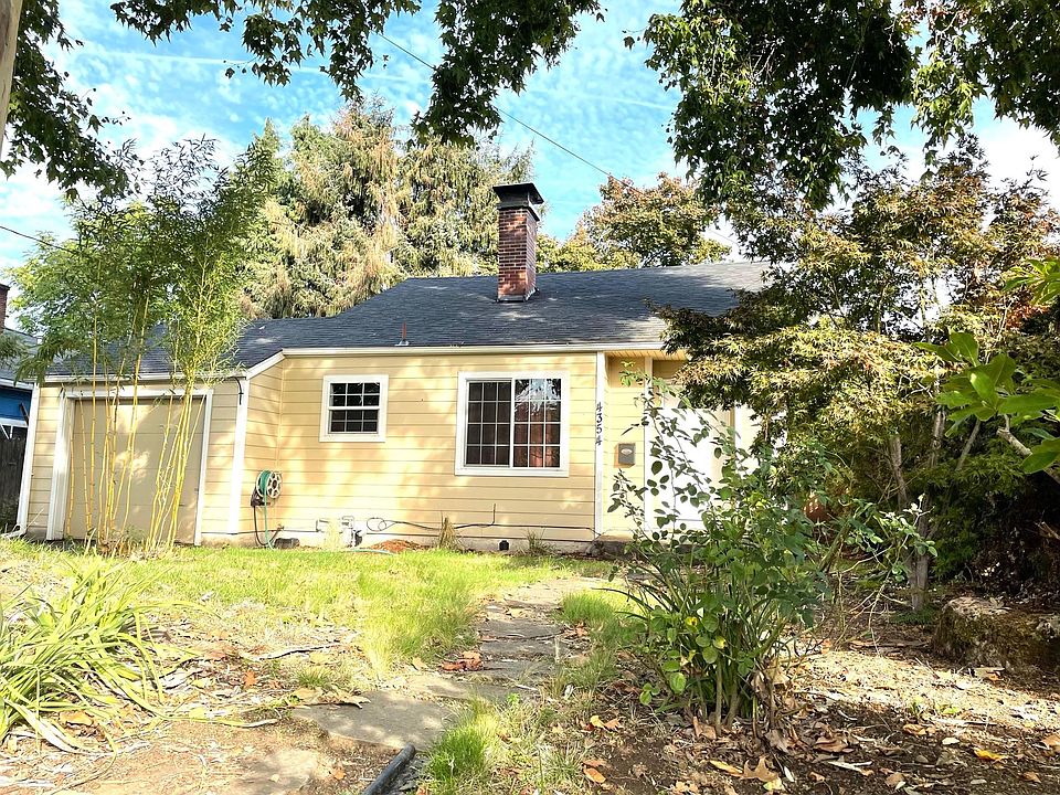 Partially shaded front yard, garden. Attached garage.