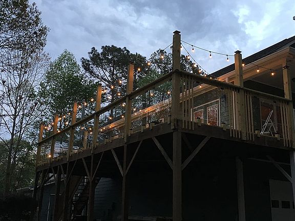 View up to lighted back deck
