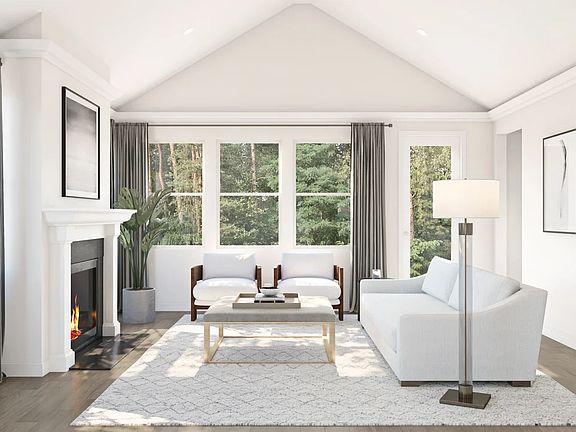 Great room with vaulted ceiling