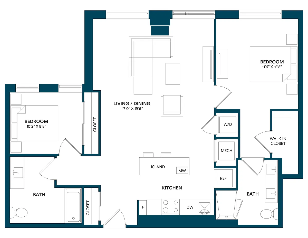 Floor plan 2 Bed/2 Bath-F TYP 15