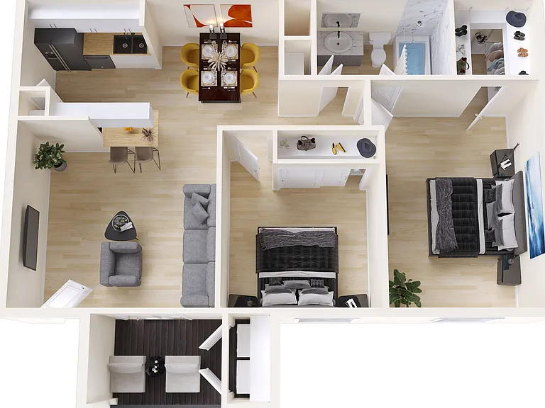 2 Bed 1 Bath (B1R)
