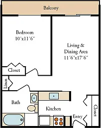 Floor plan 1 Bedroom, 1 Bath
