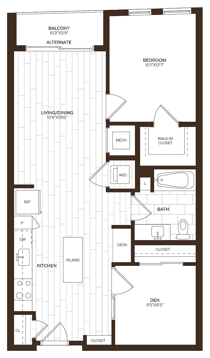 Floor plan 1 Bed/1 Bath Den-D4.1