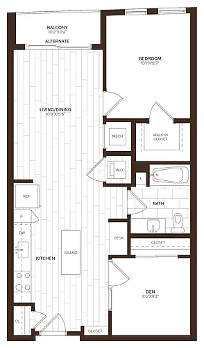 Floor plan 1 Bed/1 Bath Den-D4.1