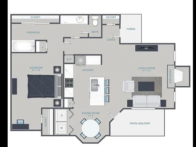 Floor plan 1 Bed, 1 Bath C