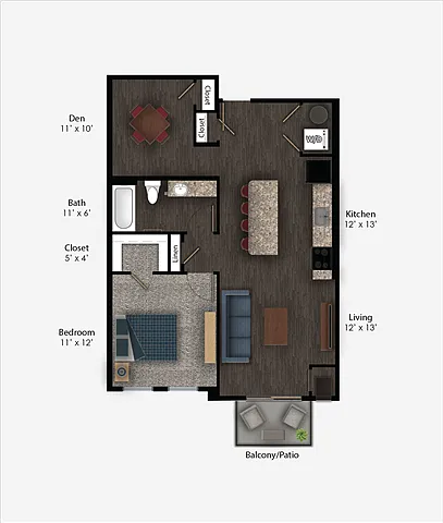Floor plan Franklin Style F 1BR + Den