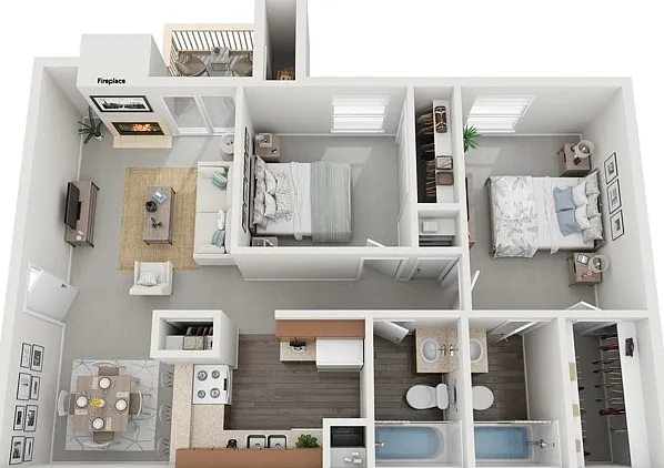 Two Bedrooms, Two Bathrooms, 960 sqft, Patio/Balcony, Fireplace in Selected Units, Vaulted Ceilings in Selected Units Two Bedrooms, Two Bathrooms, 960 sqft, Patio/Balcony, Fireplace in Selected Units, Vaulted Ceilings in Selected Units