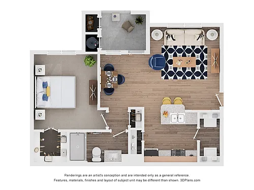 Floor plan One Bedroom - Brazos (Income-Restricted)