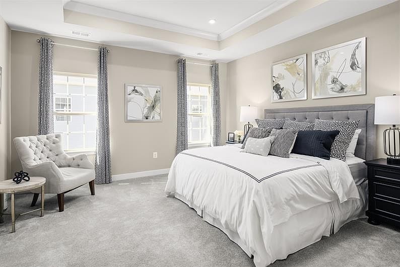 bedroom has tray ceiling