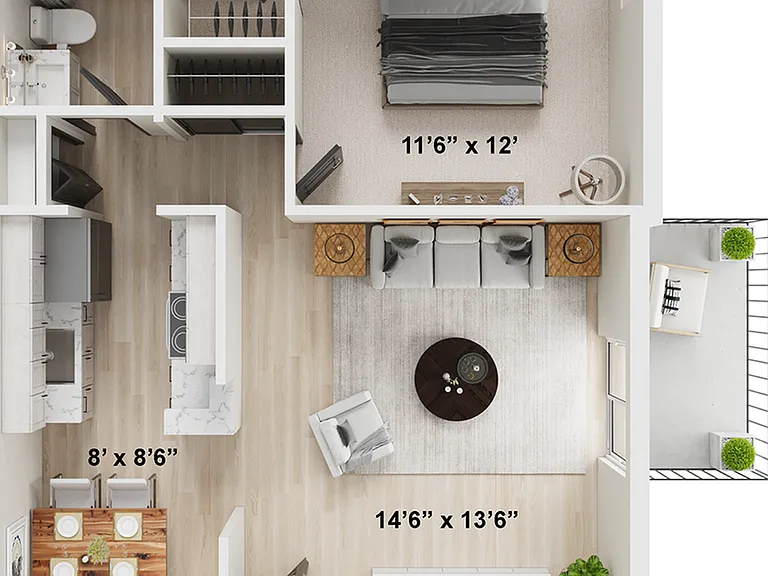 1 BR x 1 BA - B Floorplan Renovated 1 BR x 1 BA - B Floorplan Renovated