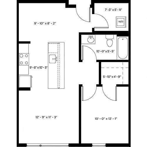 Floor plan 1 Bed 1 Bath Den