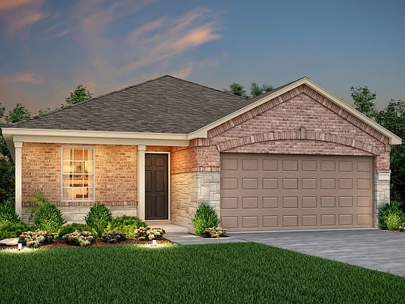 The Independence, a one-story home with 2-car garage, shown with Home Exterior Q