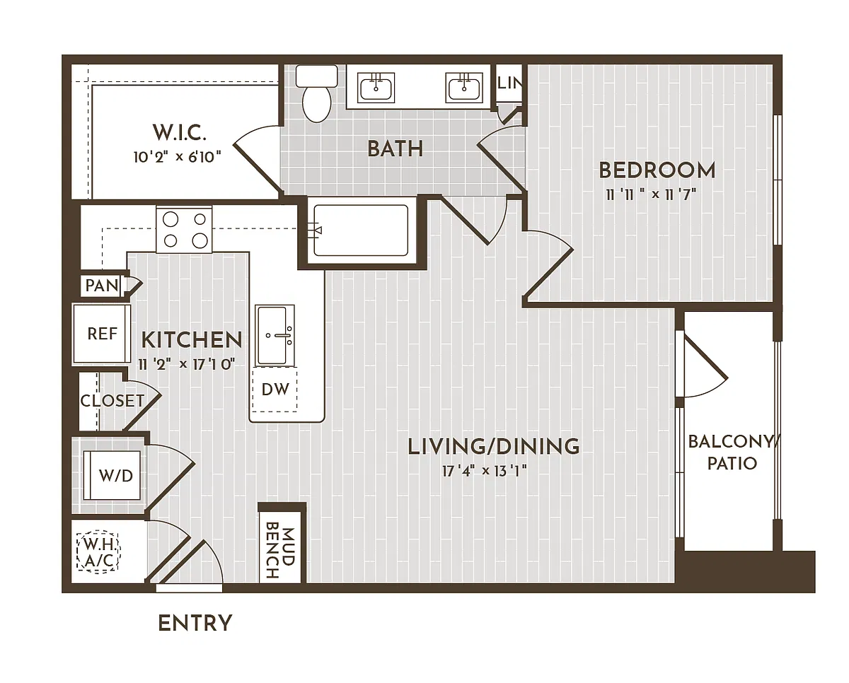 Floor plan 1BR 1BA (755 SF)