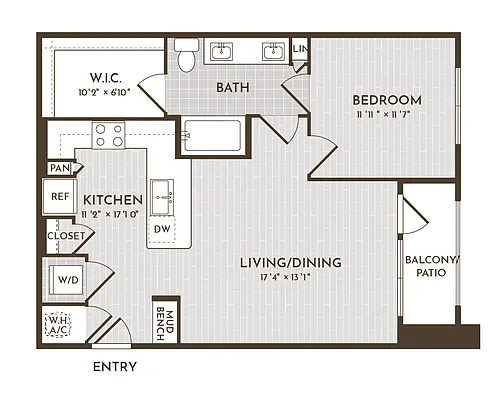 Floor plan 1BR 1BA (755 SF)