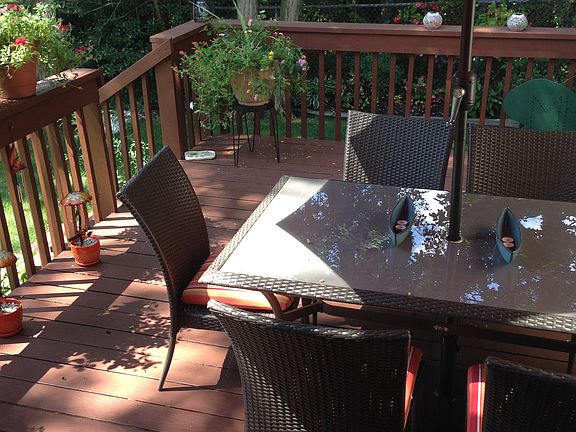 Deck with wooded backyard