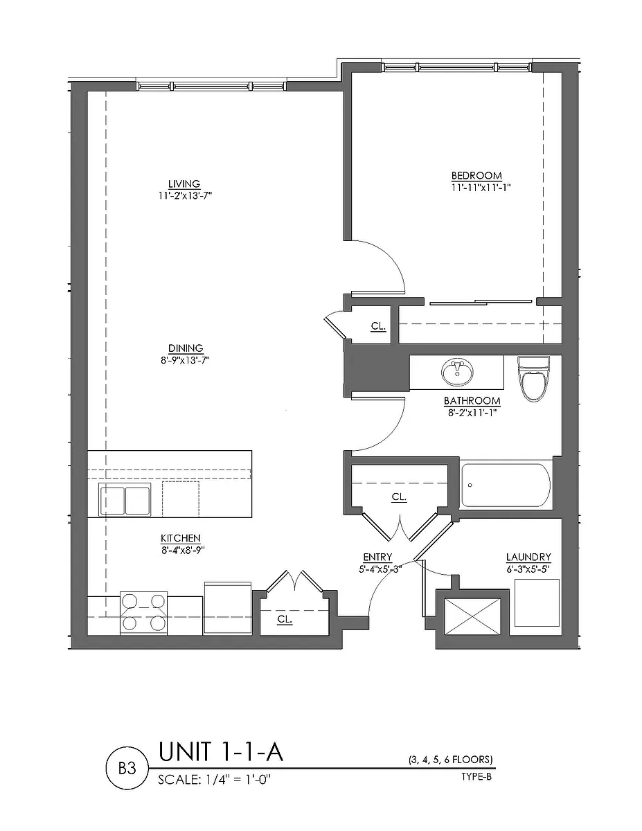 Floor plan 1 Bed 1 Bath - 782 sqft