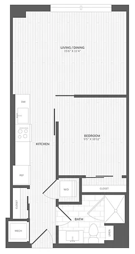 Floor plan 1 Bed/1 Bath-Jr A West Medley
